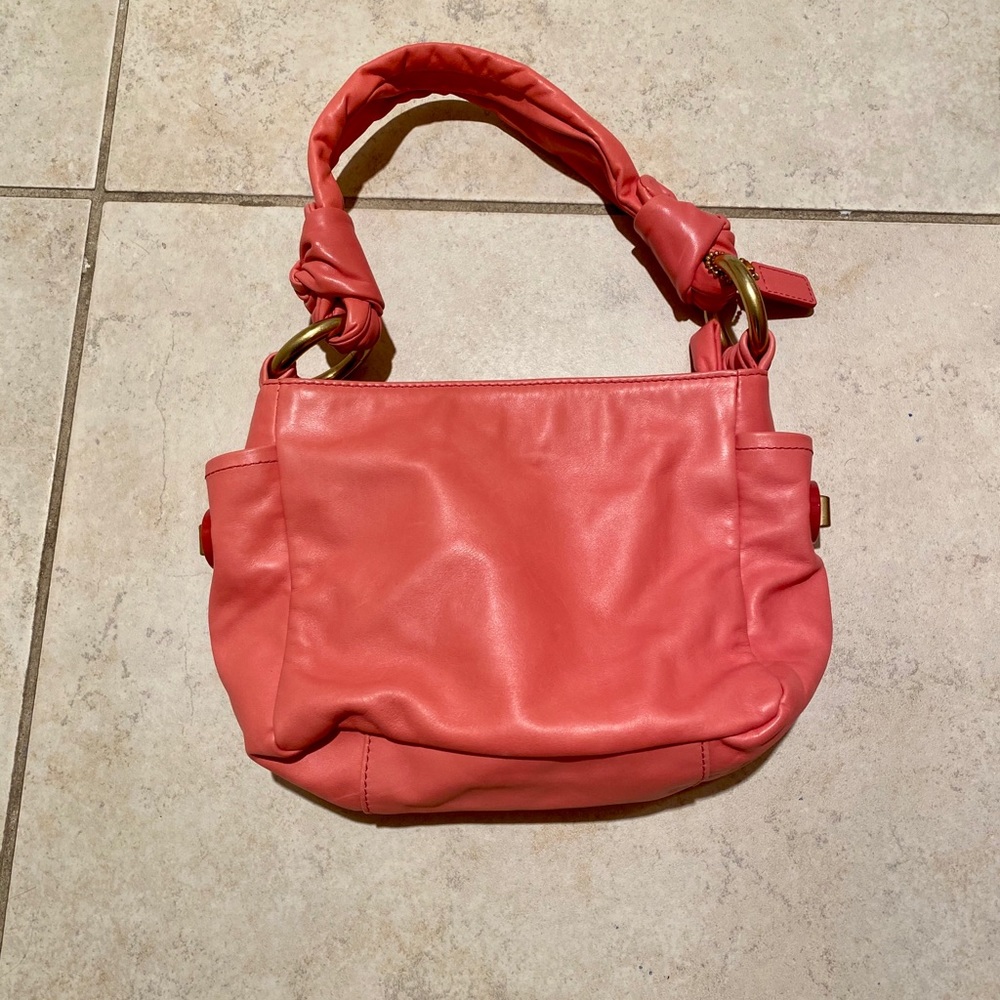 Coach Coral Red Leather Shoulder Bag